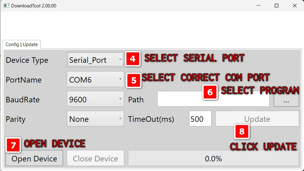 Annotated UART flash screen