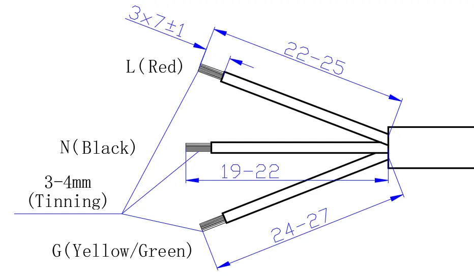 LBS23 plug-side cable dimension diagram