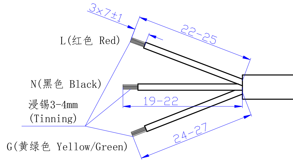 LBS23 plug-side cable dimension diagram